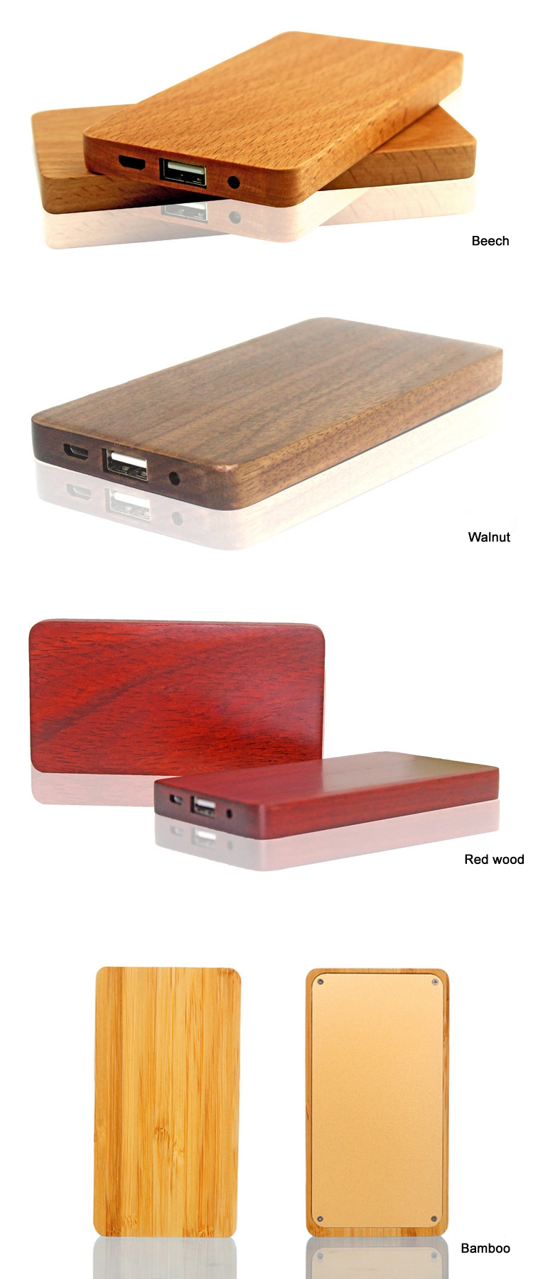 Wooden Power Bank 4000mAh-5000mAh-6000mAh-8000mAh External Battery Mobile Charger Bamboo Power Bank