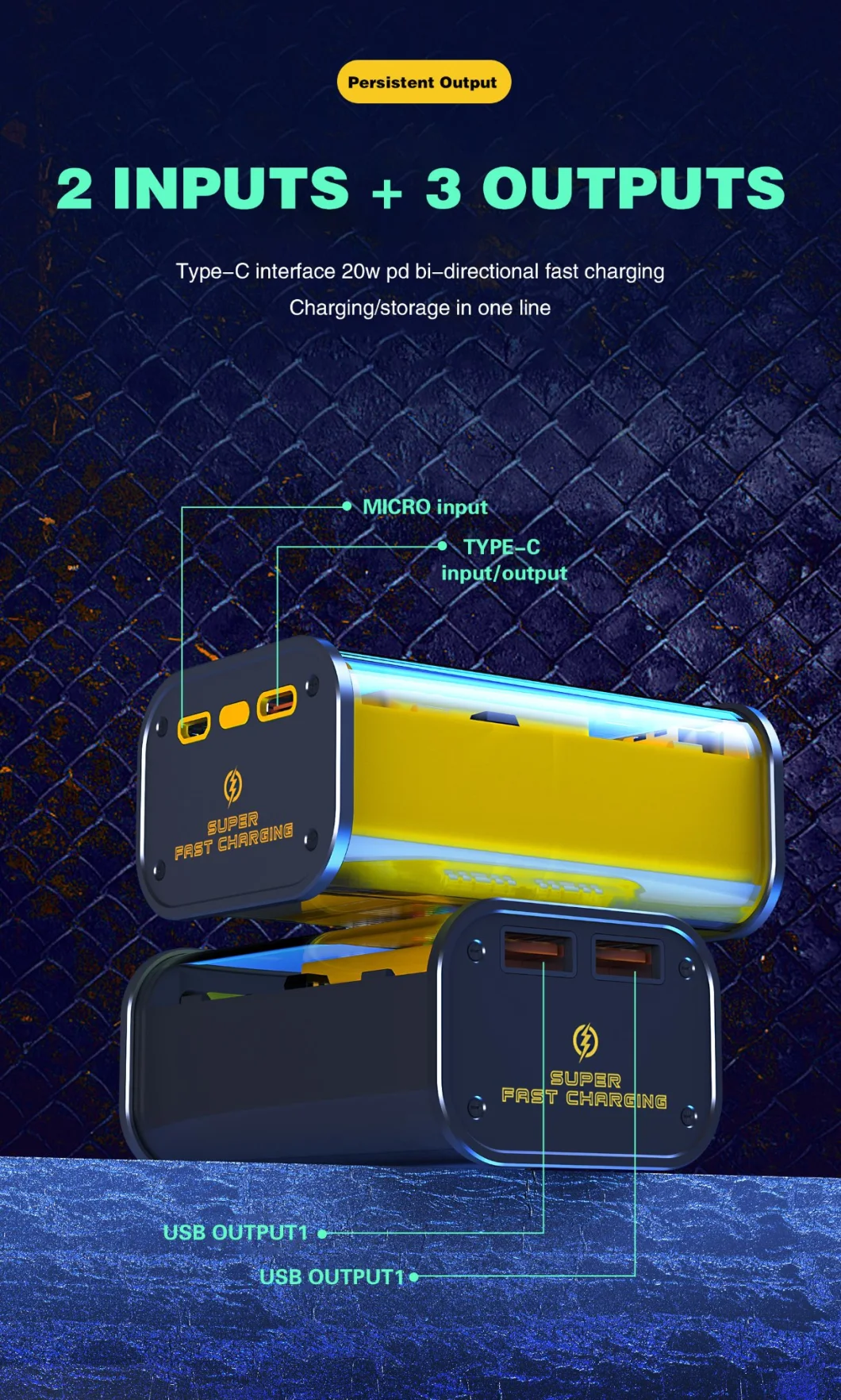 22.5W Double QC3.0, Pd Super Fast Charging 10000mAh Transparent Power Bank