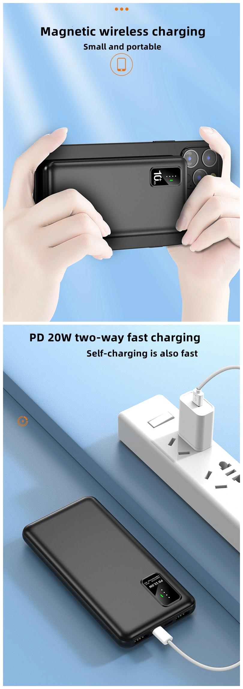 Factory Wholesale Price Type-C Pd22.5W Fast Charging QC3.0 Portable Magnetic Wireless 10000mAh Powerbank