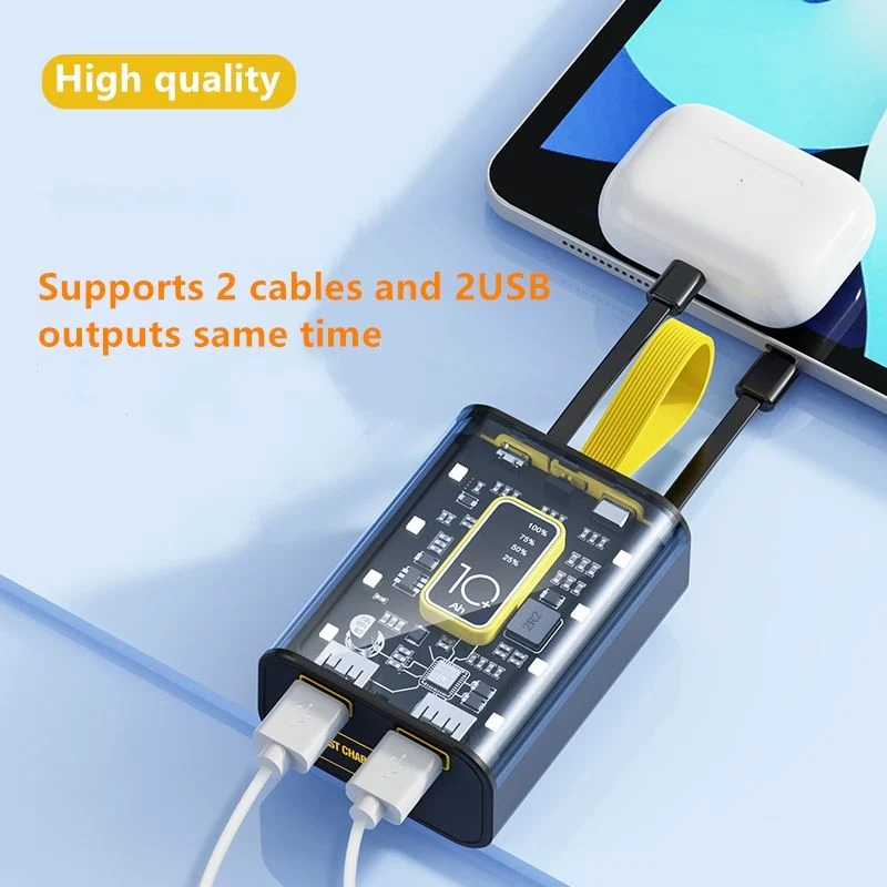 Portable Mini Transparent Power Bank 10000mAh with Cable