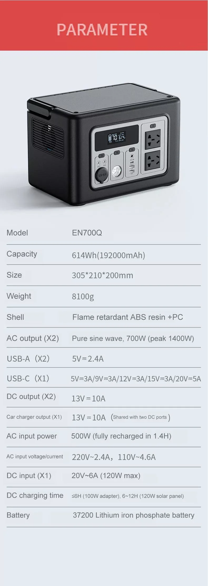 Portable Charging Power Station 700W Home Outdoor with AC DC Camping Lithium Battery Backup USA Japan