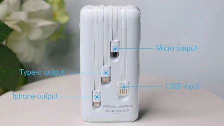 Schnellladendes 10000-mAh-Powerbank-Ladegerät, integriertes Micro-USB/Typ-C/Beleuchtung/USB-4-in-1-Kabel, tragbare mobile Powerbank