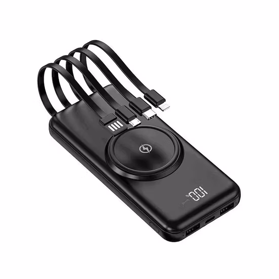 Neue tragbare 10000-mAh-Powerbank, integriertes 4-Zeilen-LCD-Display, kabelloses Laden, mobile Stromversorgung, große Kapazität, Powerbank-Fabrik